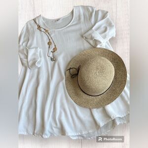 Et’Lois white linen blend A-line swing tunic blouse